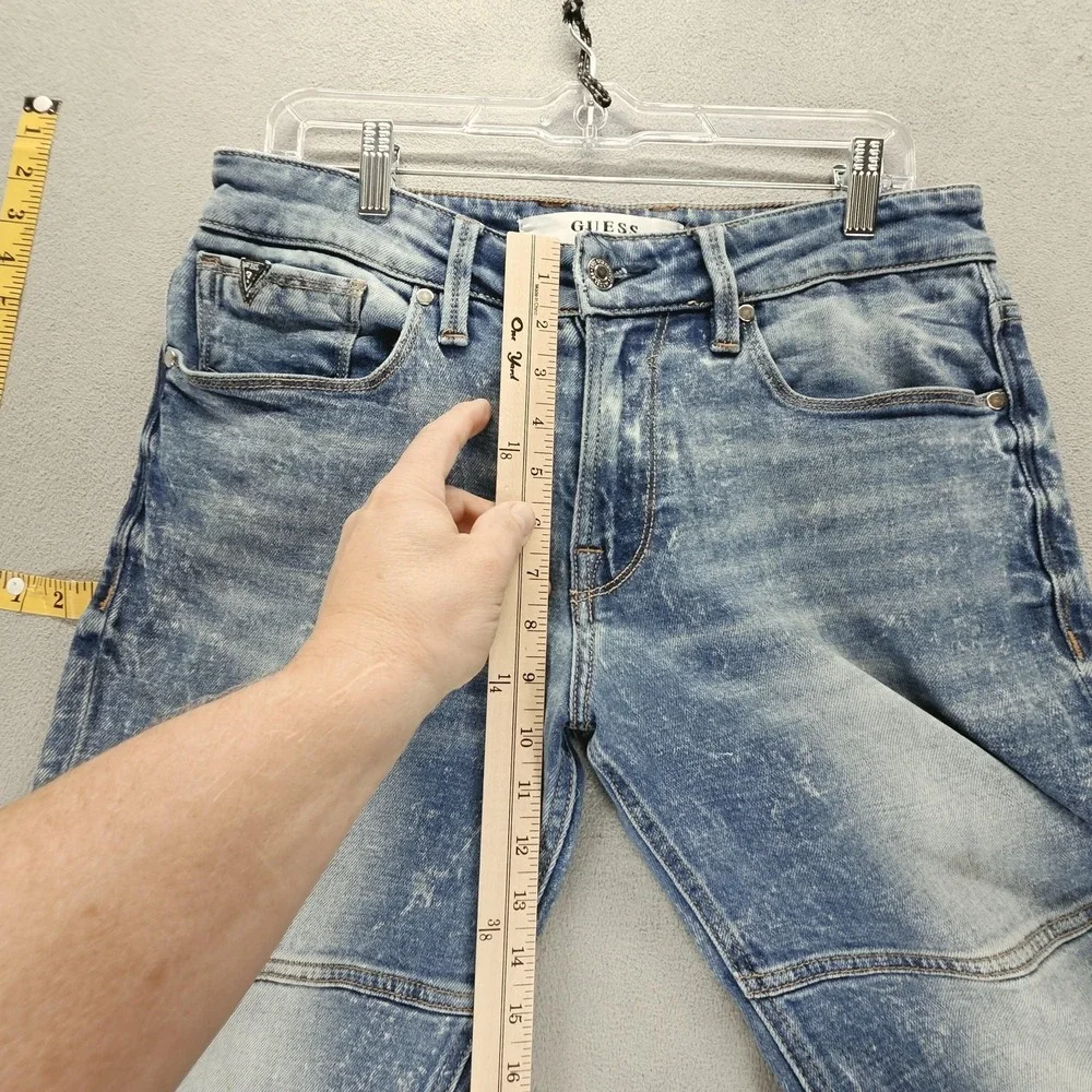 Guess Jeans Mens 31x32 Blue Slim Tapered Stretch Moto Panels Zip Fly Denim